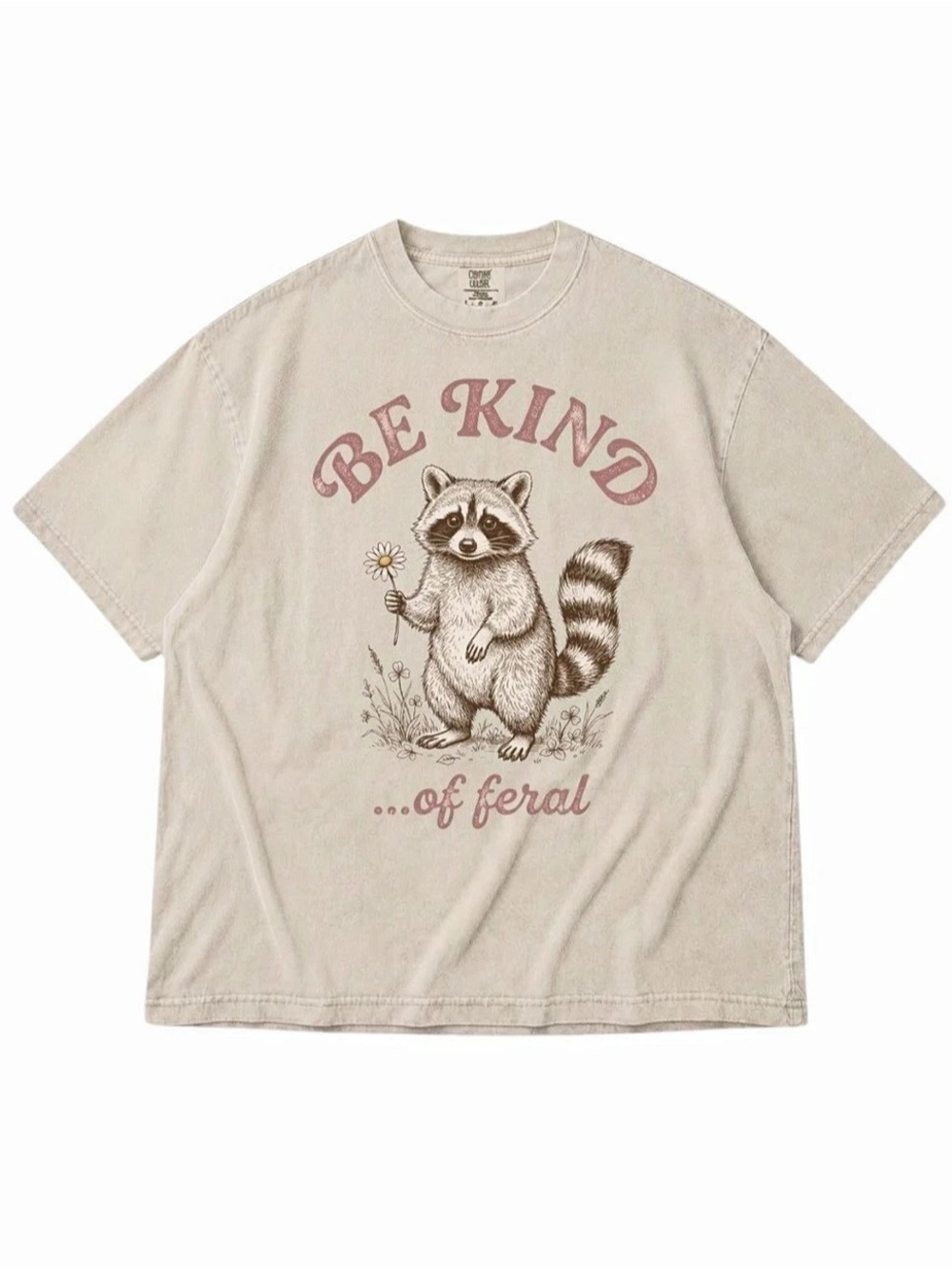 Be Kind of Feral Raccoon T-Shirt Graphic Tee in Ivory & Pink